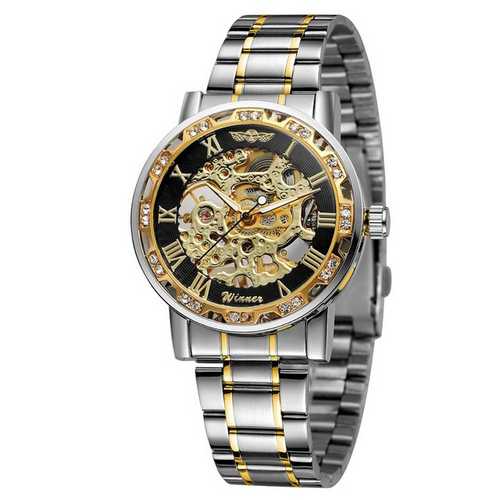 Наручний годинник Winner 8012 Diamonds Automatic Silver-Black-Gold img-1