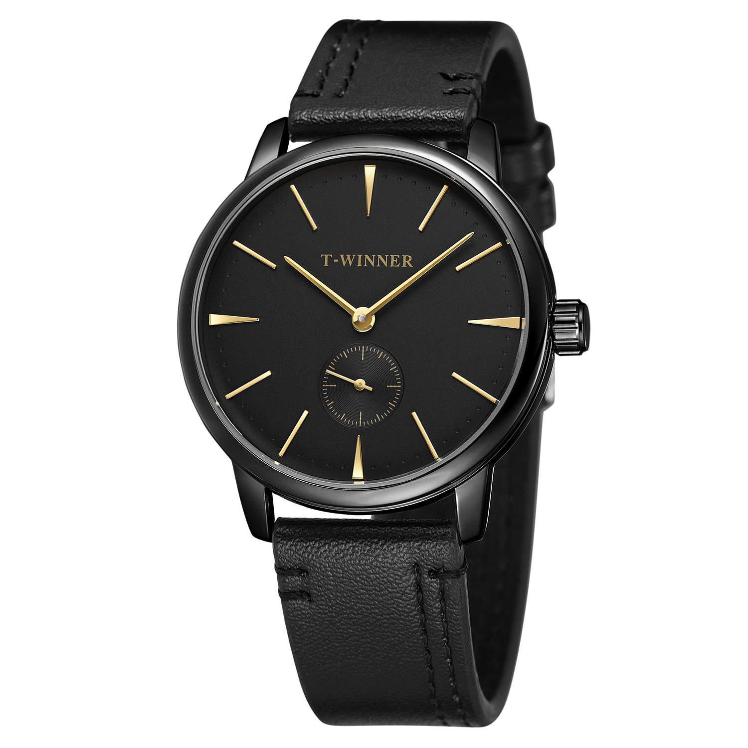 Наручний годинник Winner 8165 Leather Black Rose Gold img-1